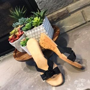 Black strappy cork wedges, super soft foot bed